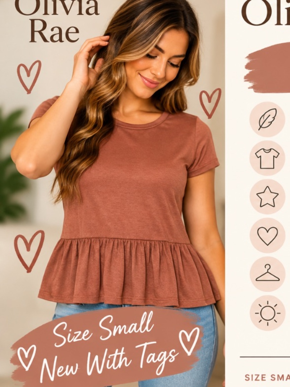 Olivia Rae Rust Peplum Short Sleeve Top Small NWT